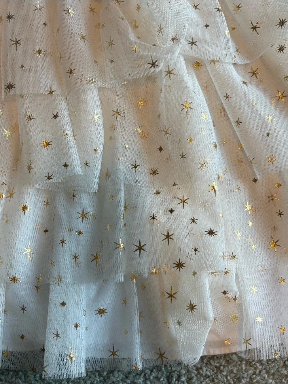 American Girl Bitty Baby Tiered Tulle Dress with Gold Star Print Gold Bow Sz 7